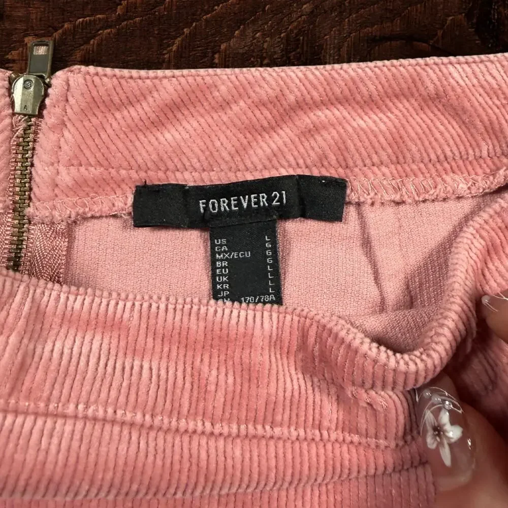 Forever 21 Dusty Rose Corduroy High-Waisted A-Line Mini Skirt Size Large